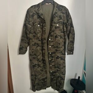 Long Camo Ripped Jean Jacket